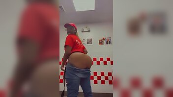 Five guys employee twerking her fat ass, in the restroom